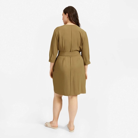 Everlane Green Japanese GoWeave Long Sleeve Mini Wrap Dress Size 6 - Picture 2 of 13